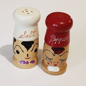 *3 for $30* Handmade Vintage Cute Wooden Chef People Salt and Pepper Shakers